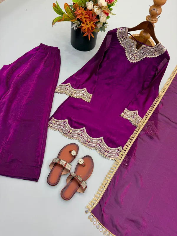 Purple_Fendi_Silk_Embellished_Straight_Kurta_Palazzo_Set_For_Women