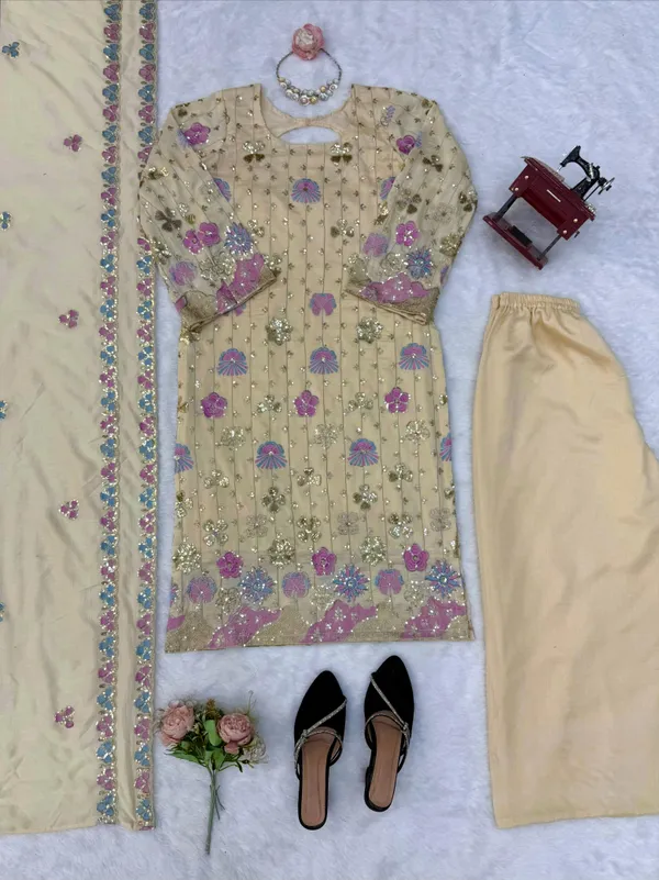 Yellow_Vichitra_Silk_Straight_Kurta_Set_For_Women