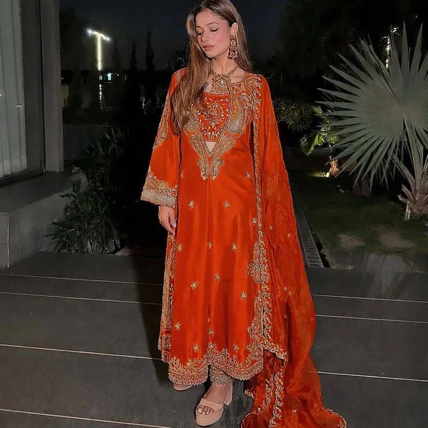 Orange_Chinon_Georgette_Anarkali_Embroidered_Suit_For_Women