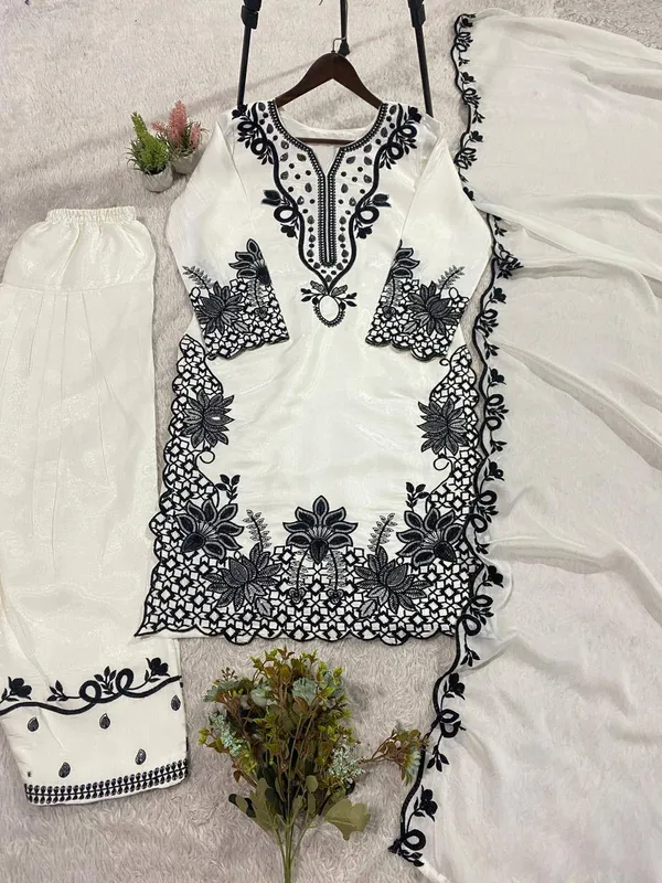 White_Organza_Straight_Embroidered_Kurta_Set_For_Women