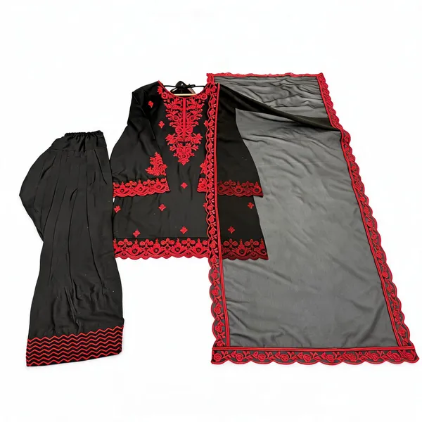 Black_Rayon_Embroidered_Kurta_Salwar_Dupatta_Set_For_Women