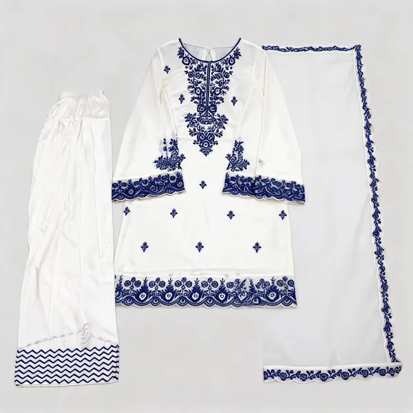 White_Rayon_Straight_Blue_Embroidered_Kurta_Set_For_Women