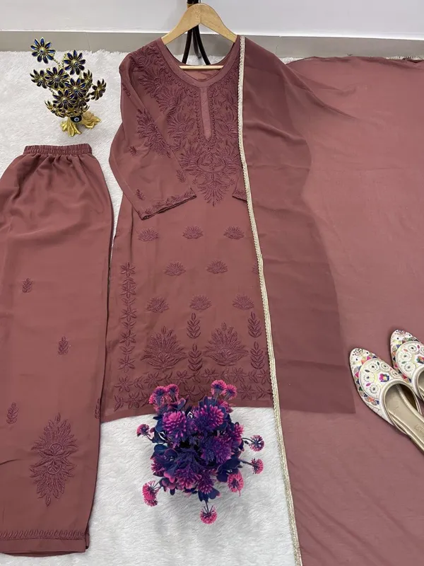 Mauve_Faux_Georgette_Straight_Embroidered_Kurta_Set_For_Women