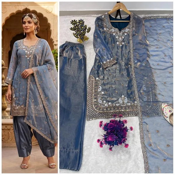 Blue_Fendi_Straight_Embroidered_Kurta_Set_For_Women