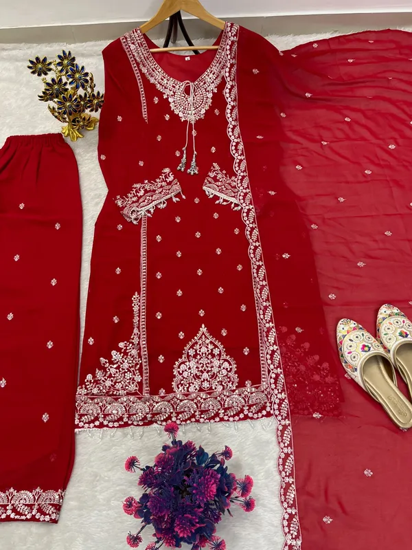 Red_Georgette_Straight_Kurta_Set_For_Women