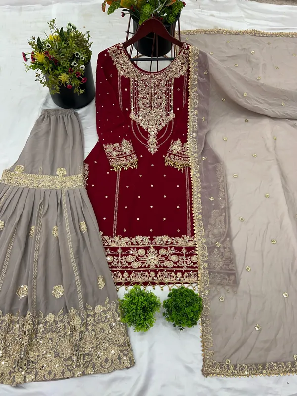 Maroon_Grey_Georgette_Embroidered_Sharara_Suit_Set_For_Women