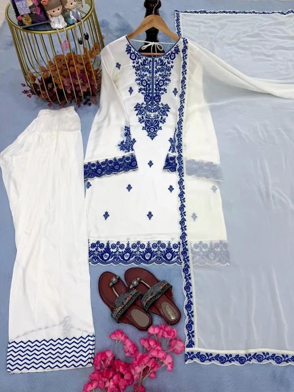 White_Rayon_Straight_Blue_Embroidered_Kurta_Set_For_Women