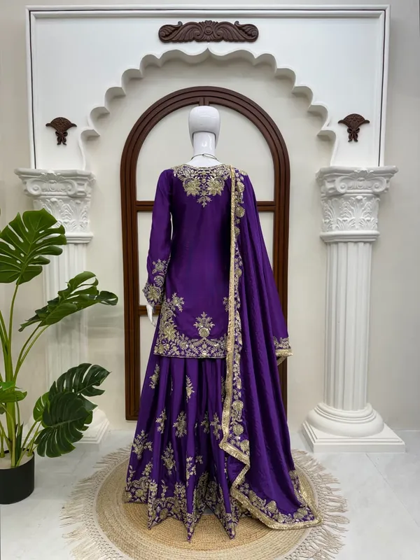 Purple_Chinnon_Silk_Embroidered_Sharara_Suit_For_Women