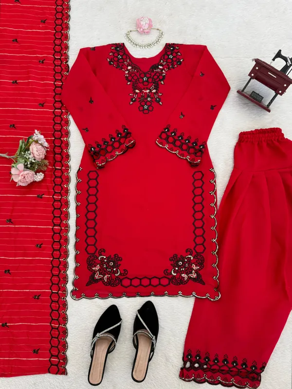 Red_Chanderi_Jacquard_Straight_Fit_Salwar_Suit_For_Women