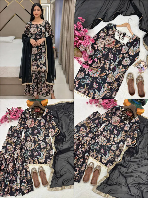 Black_Muslin_Cotton_Floral_Print_Sharara_Set_For_Women