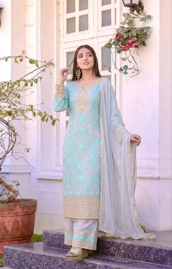 Light_Blue_Faux_Georgette_Straight_Embroidered_Kurta_Set_For_Women