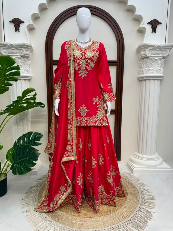 Pink_Chinnon_Silk_Embroidered_Kurta_Sharara_Set_For_Women