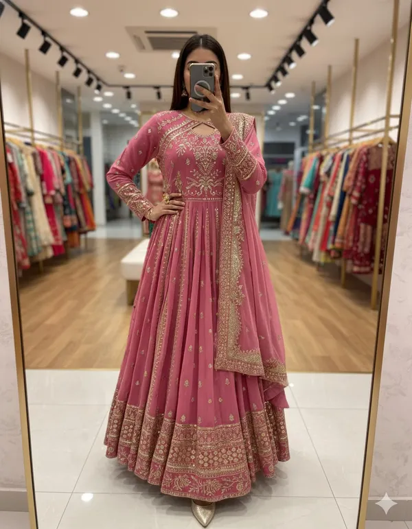 Pink_Faux_Georgette_Embroidered_Flared_Anarkali_Suit_Set_For_Women