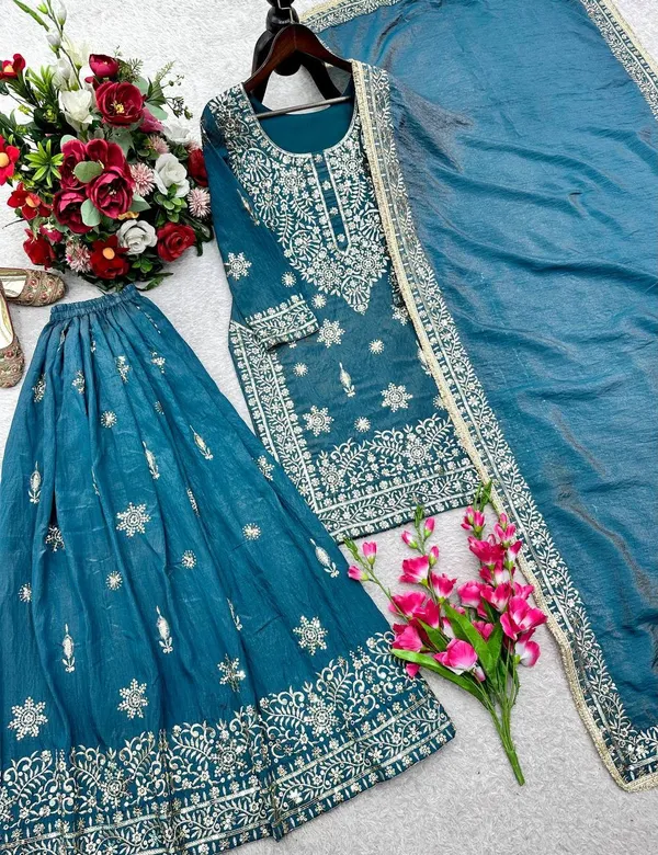 Teal_Gmy_Silk_Flared_Embroidered_Anarkali_Suit_Set_For_Women