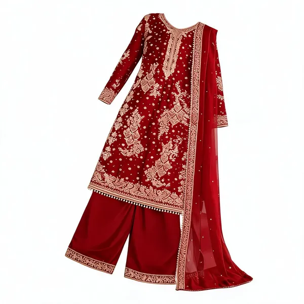 Red_Roman_Silk_Embroidered_Straight_Kurta_Sharara_Set_For_Women