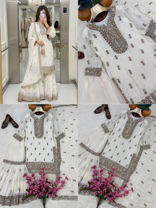 White_Faux_Georgette_Straight_Sharara_Suit_For_Women
