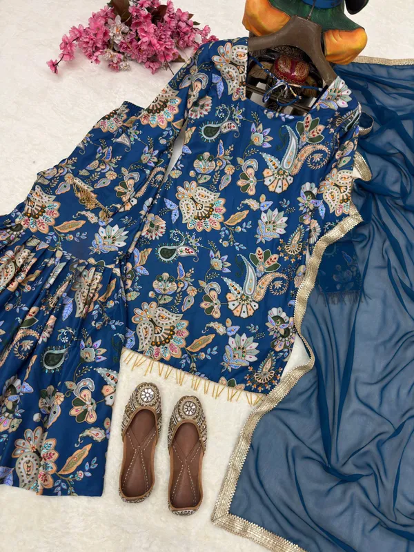Blue_Muslin_Cotton_Floral_Print_Anarkali_Suit_Set_For_Women