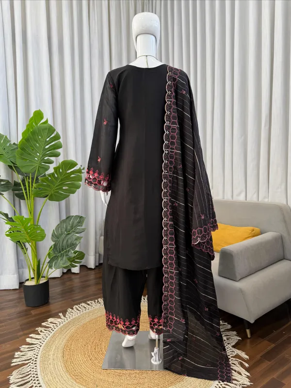 Black_Chanderi_Jacquard_Embroidered_Kurta_Salwar_Suit_For_Women