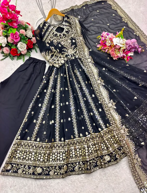 Black_Faux_Georgette_Embroidered_Flared_Anarkali_Suit_Set_For_Women