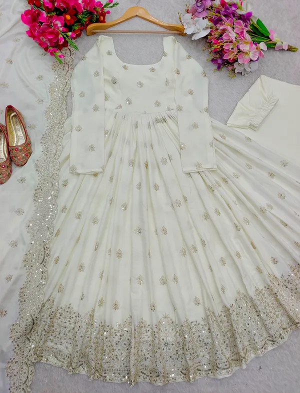 White_Chinnon_Silk_Flared_Anarkali_Suit_For_Women