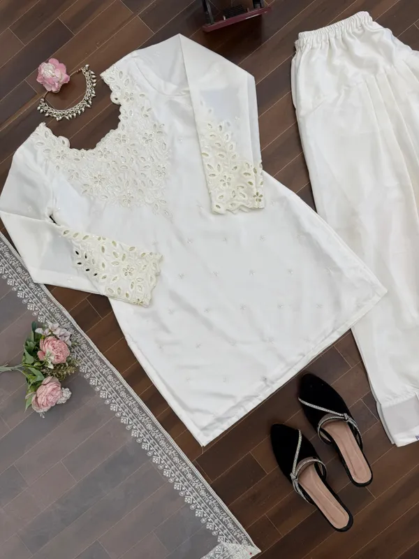 White_Crepe_Organza_Silk_Straight_Kurta_Set_For_Women