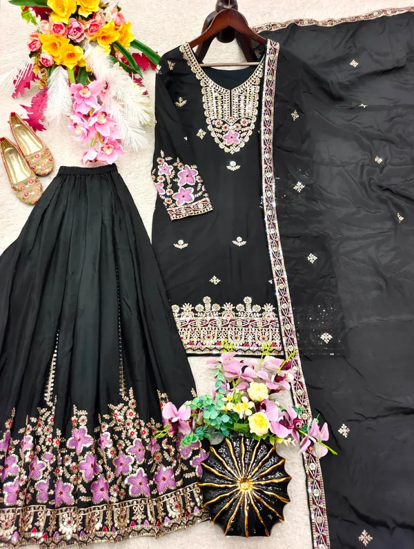Black_Chinon_Silk_Straight_Embroidered_Kurta_Sharara_Set_For_Women