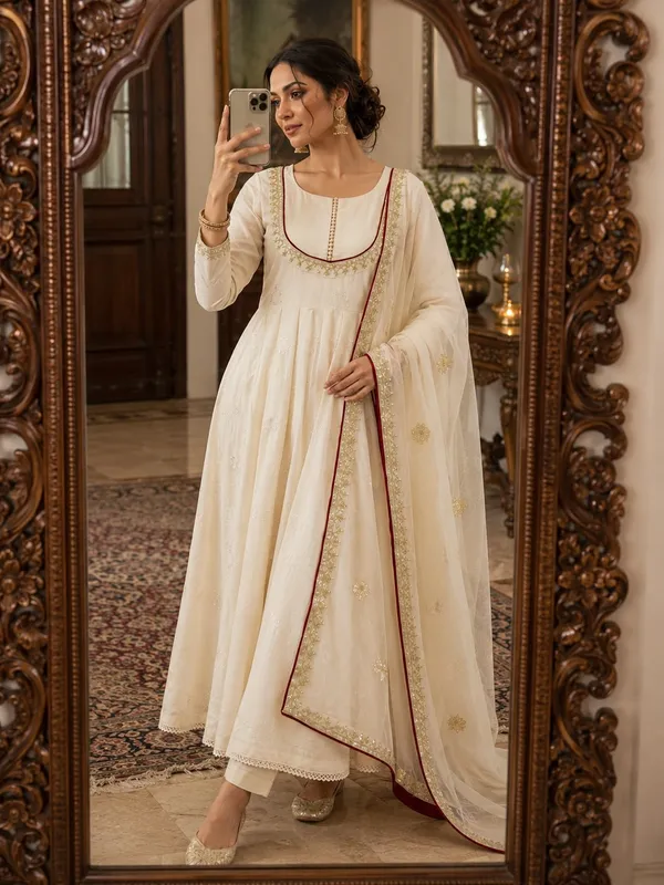 Cream_Cotton_Organza_Anarkali_Suit_Set_For_Women