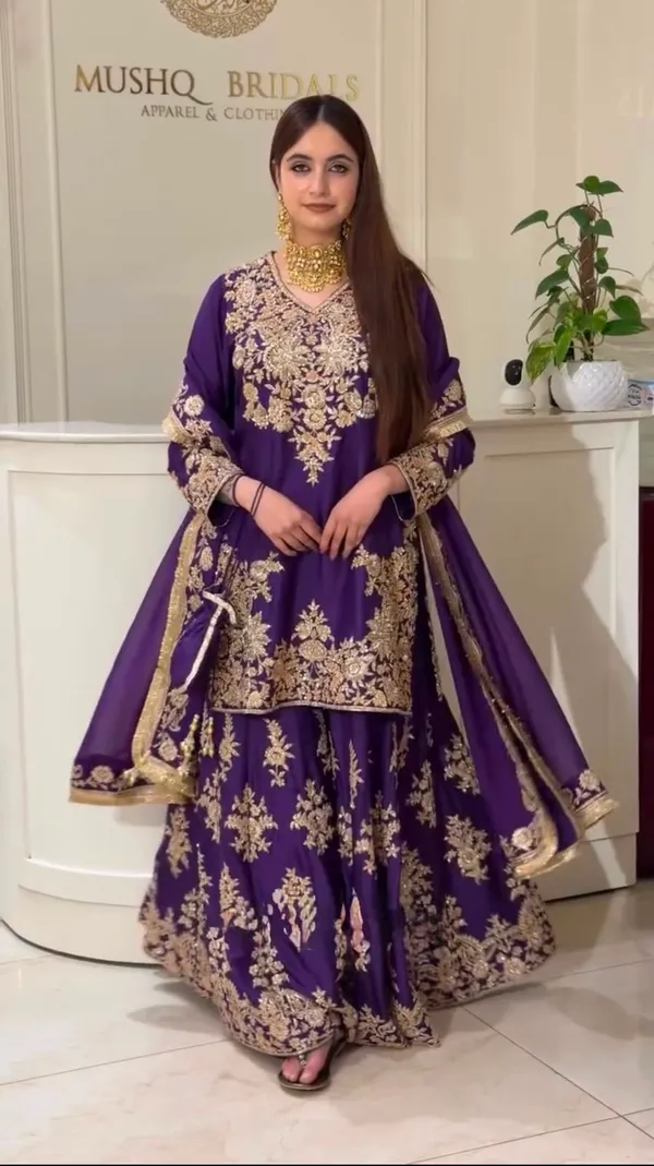 Purple_Chinnon_Silk_Embroidered_Sharara_Suit_For_Women