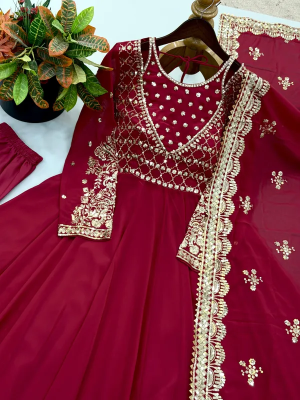 Maroon_Georgette_Flared_Embroidered_Anarkali_Suit_Set_For_Women
