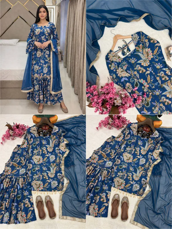 Blue_Muslin_Cotton_Floral_Print_Anarkali_Suit_Set_For_Women