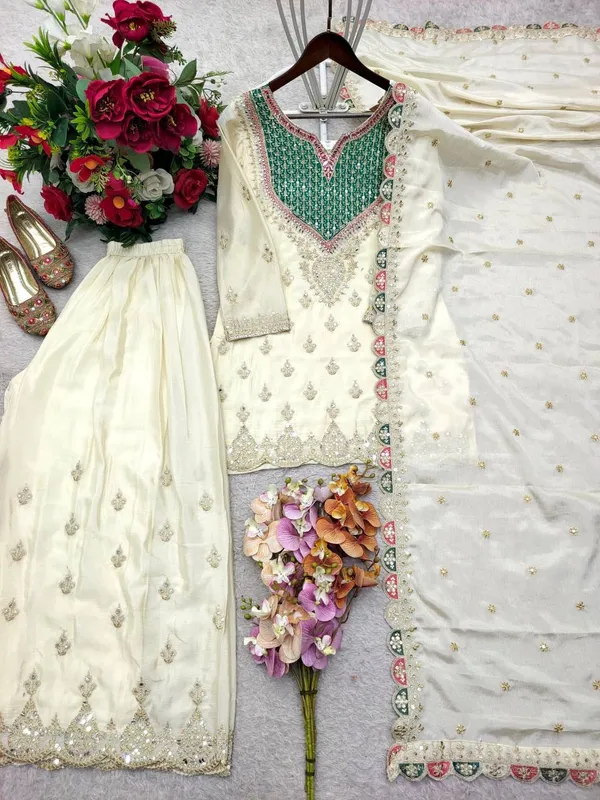 Cream_Chinnon_Silk_Straight_Embroidered_Suit_Set_For_Women