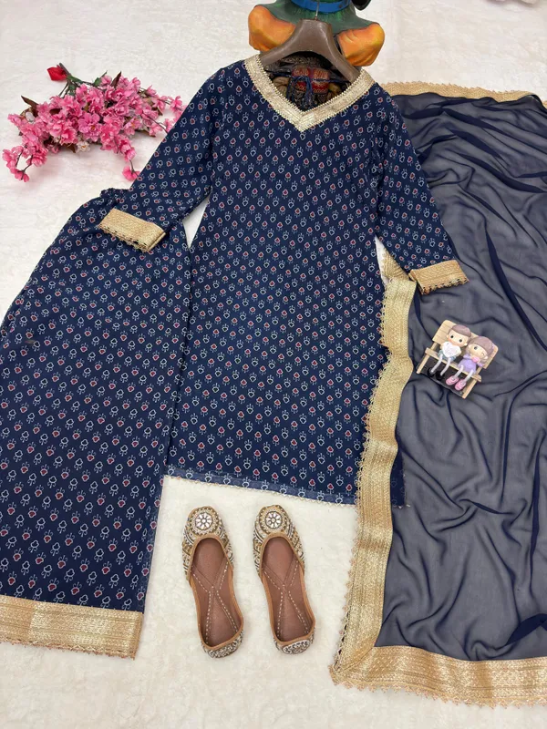 Navy_Blue_Georgette_Printed_Kurta_Palazzo_Set_For_Women