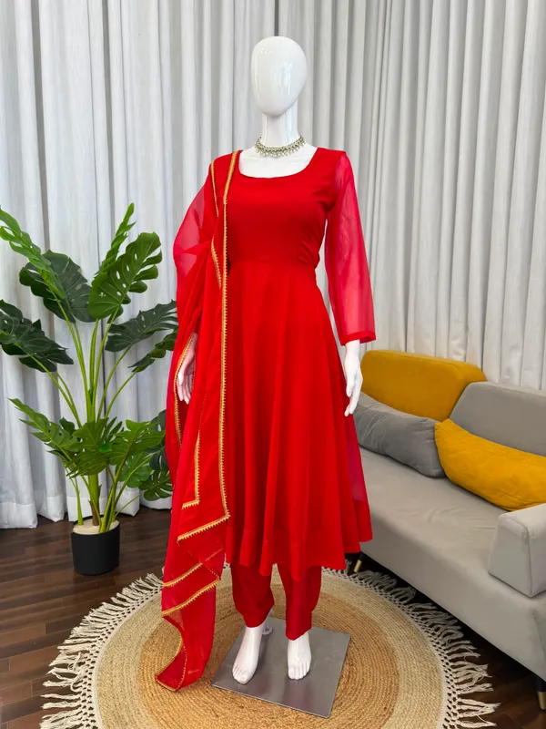 Red_Tibby_Silk_Flared_Anarkali_Kurta_Set_For_Women