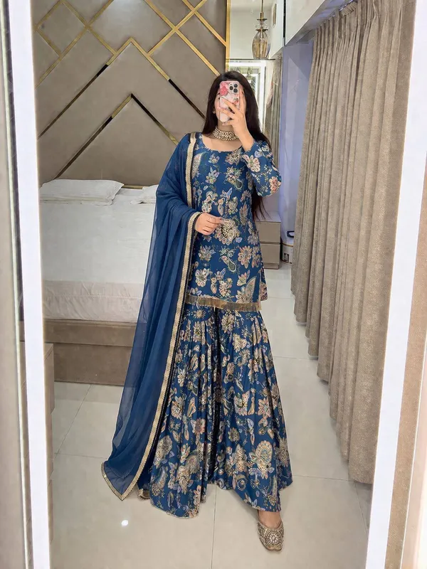 Blue_Muslin_Cotton_Floral_Print_Anarkali_Suit_Set_For_Women