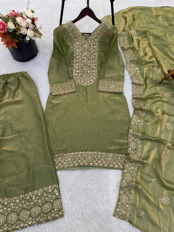 Olive_Green_Fendi_Straight_Suit_Set_For_Women