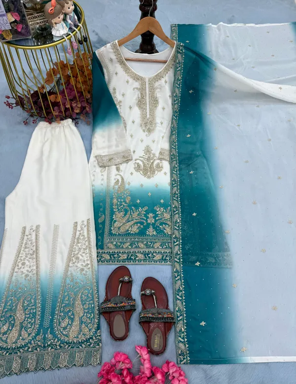 White_Georgette_Straight_Embroidered_Kurta_Sharara_Set_For_Women