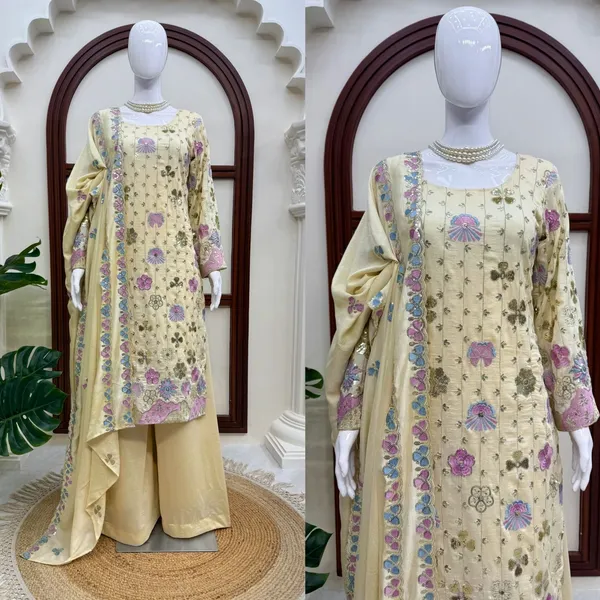 Yellow_Vichitra_Silk_Straight_Kurta_Set_For_Women