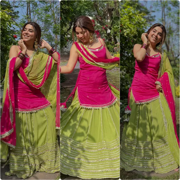 Pink_Green_Faux_Cotton_Embroidered_Lehenga_Choli_Set_For_Women