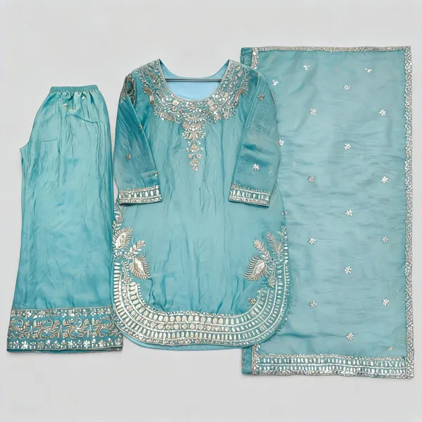 Aqua_Silk_Embroidered_Straight_Kurta_Set_For_Women