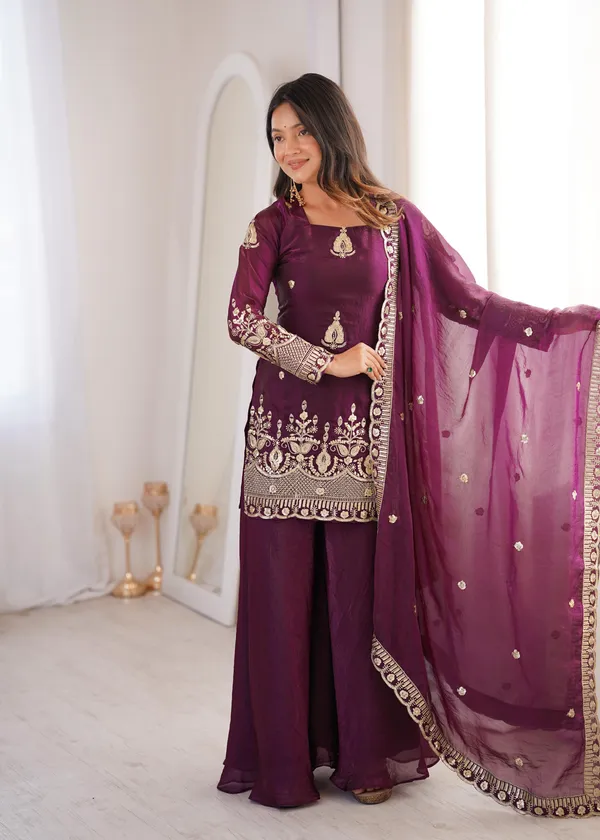 Purple_Fendi_Silk_Straight_Embroidered_Kurta_Set_For_Women