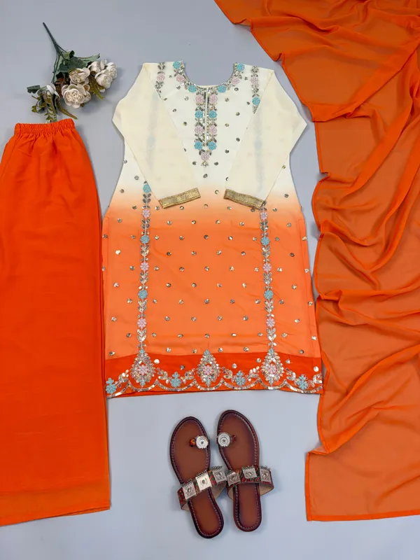 Orange_Georgette_Embellished_Straight_Kurta_Set_For_Women