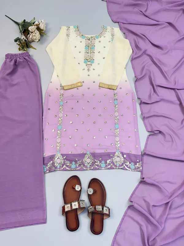 Lavender_Georgette_Embellished_Kurta_Set_For_Women