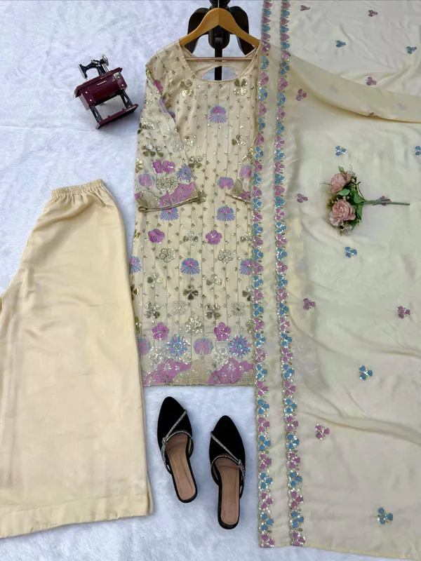 Yellow_Vichitra_Silk_Straight_Kurta_Set_For_Women