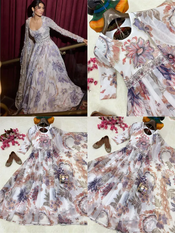 Multicolour_Georgette_Floral_Print_Flared_Anarkali_Set_For_Women