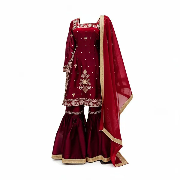 Maroon_Jimmy_Choo_Silk_Embroidered_Kurta_Sharara_Set_For_Women