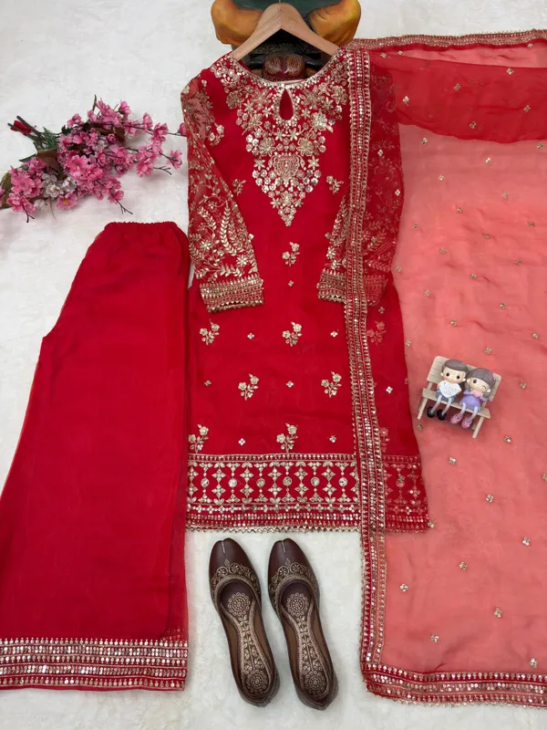 Red_Organza_Silk_Embroidered_Kurta_Set_For_Women