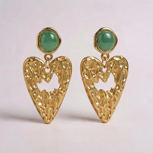 Gold_Tone_Green_Stone_Open_Heart_Drop_Earrings_For_Women