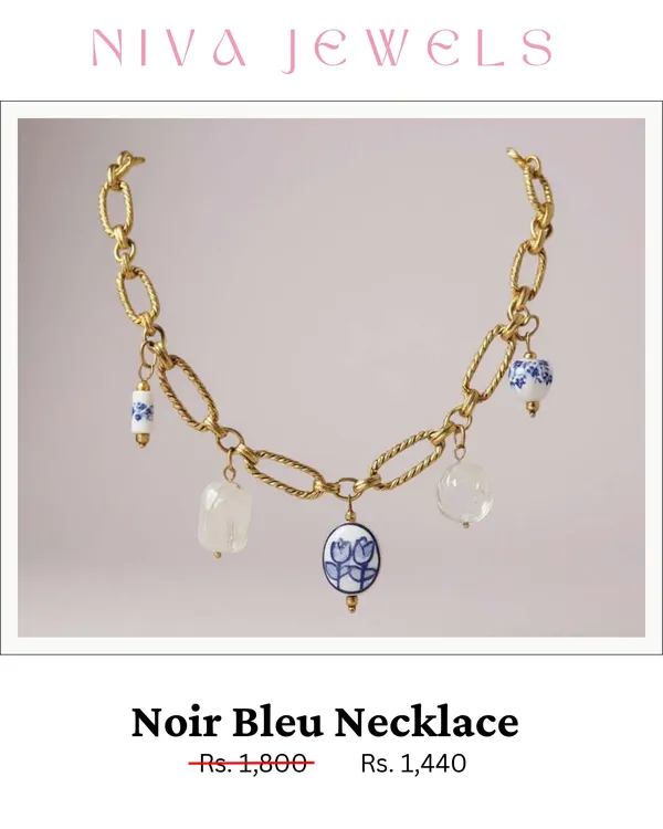 Gold_Electroplated_Blue_White_Multi_Charm_Necklace_For_Women