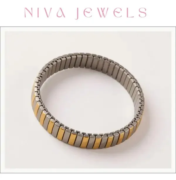 Gold_Silver_Two_Tone_Steel_Rectangular_Link_Bracelet_For_Unisex