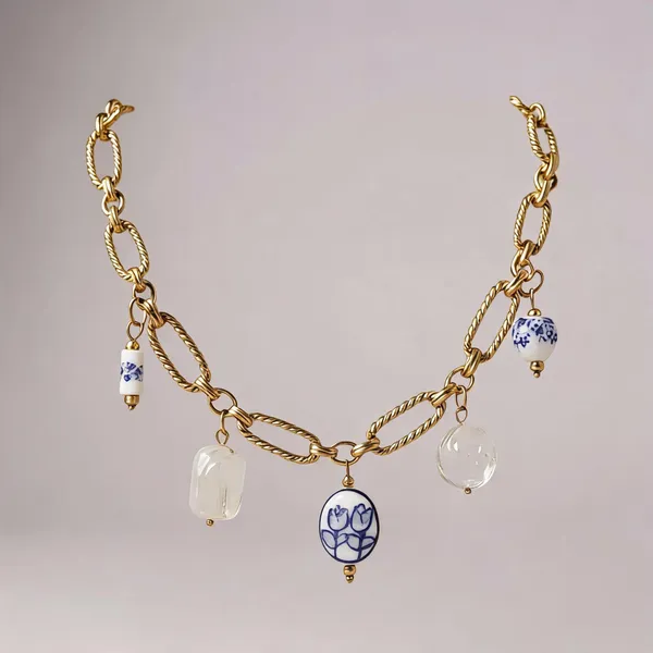 Gold_Electroplated_Blue_White_Multi_Charm_Necklace_For_Women